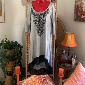 Mid sleeve T-shirt style asymmetrical dress